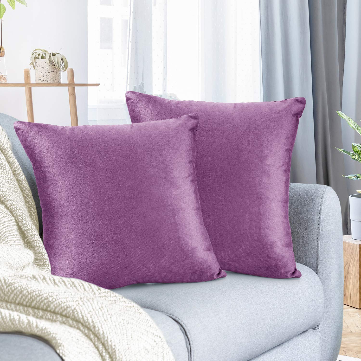 Nestl Throw Pillow Covers, Cozy Velvet Decorative Lavender Dream Pillow Covers 18 X 18 Inches, Soft Solid Couch Pillow Covers Fo