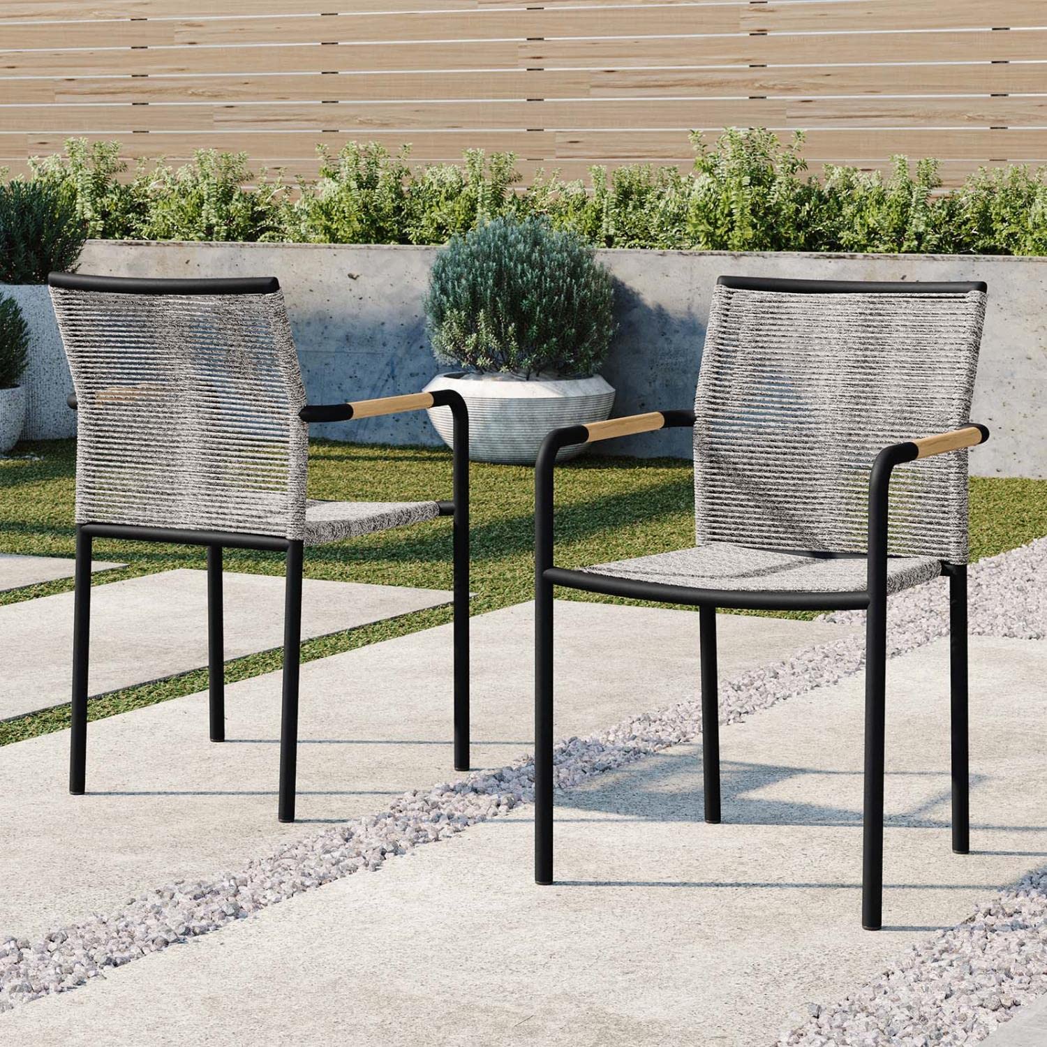 Modway Serenity Aluminum Outdoor Patio Armchairs In Light Gray (Set Of 2)