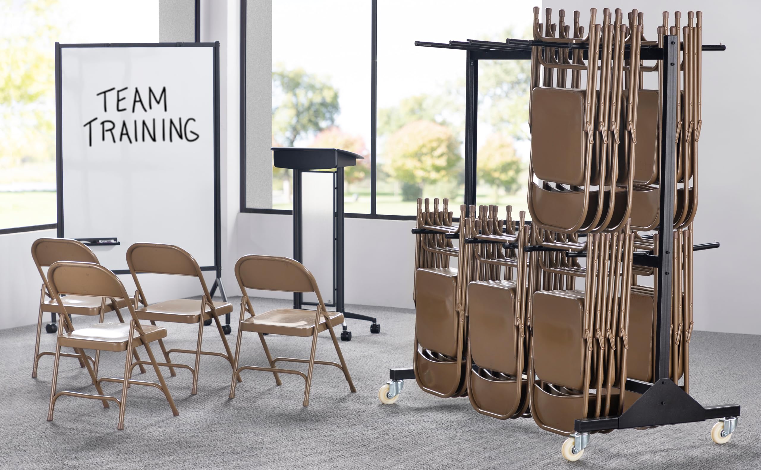 Safco Double Tier Chair Cart-Chair Cart,Double Tier,Holds 84,64-1/2&quot;X33-1/2&quot;X70-1/4&quot;,Bk