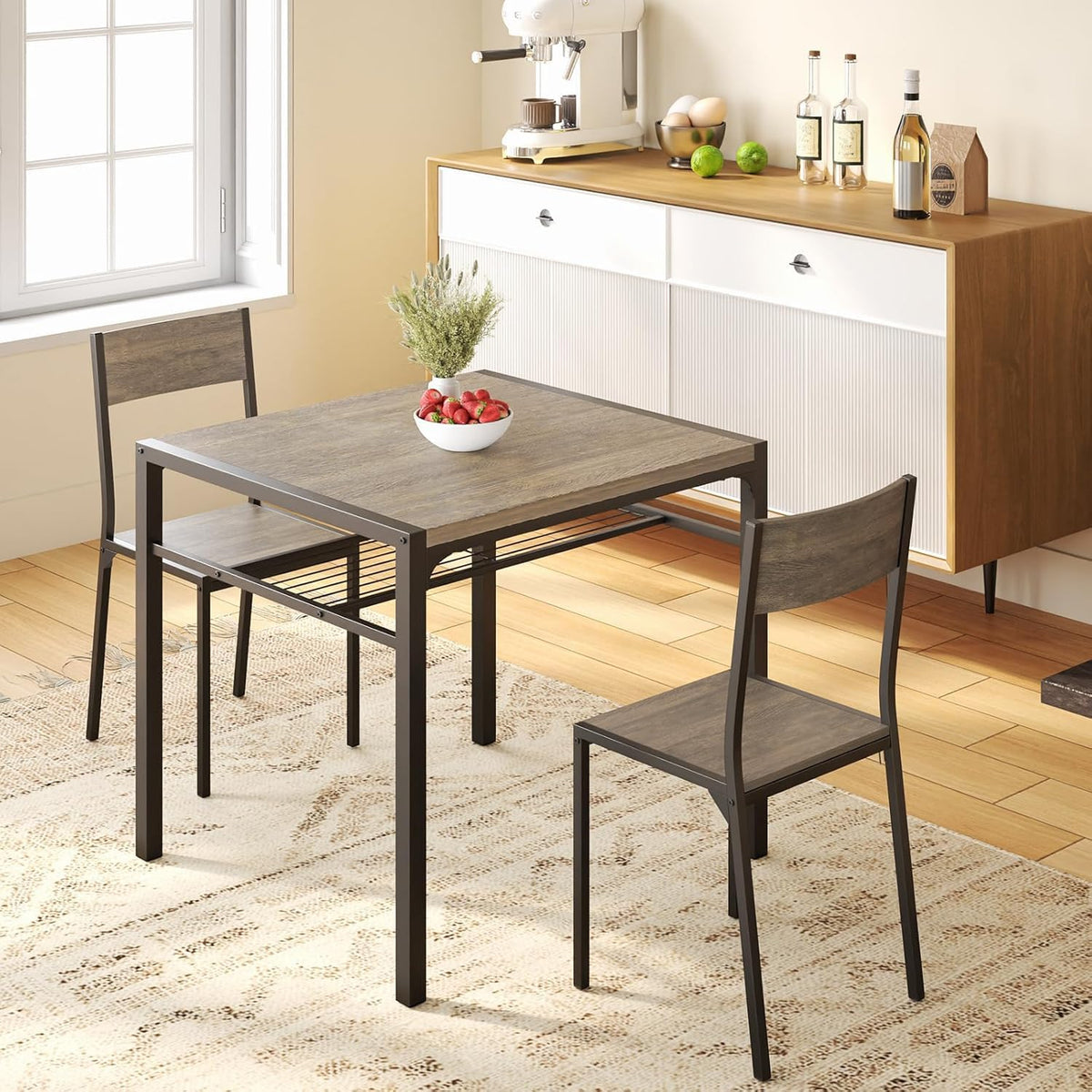 Gizoon Dining Table Set For 2, 3 Piece Kitchen Table With 3 Chairs For Small Space, Apartment, Kitchen, Dining Room, Space-Savin