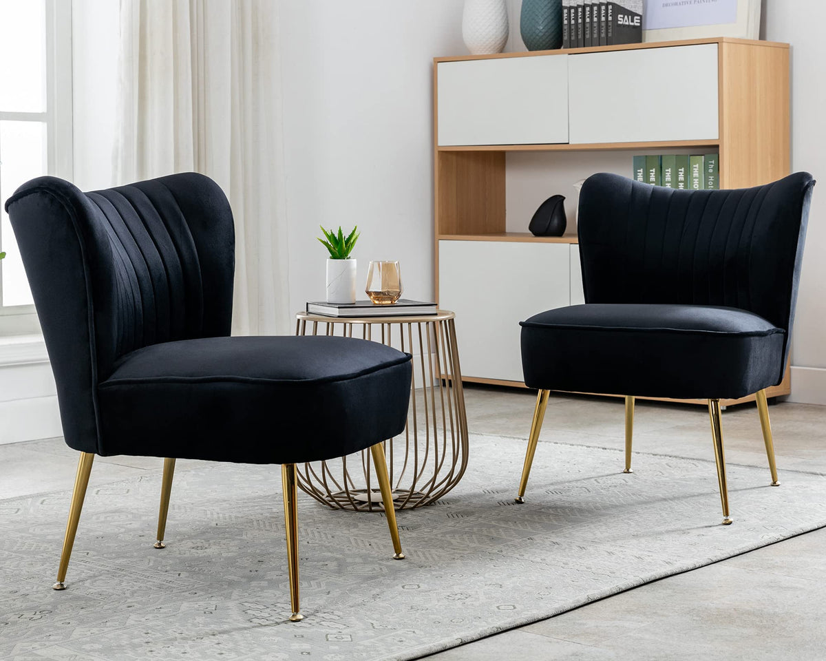Janoray Velvet Accent Chair Set Of 2 Comfy Living Room Chairs With Golden Legs Wingback For Bedroom Guest Room, Green