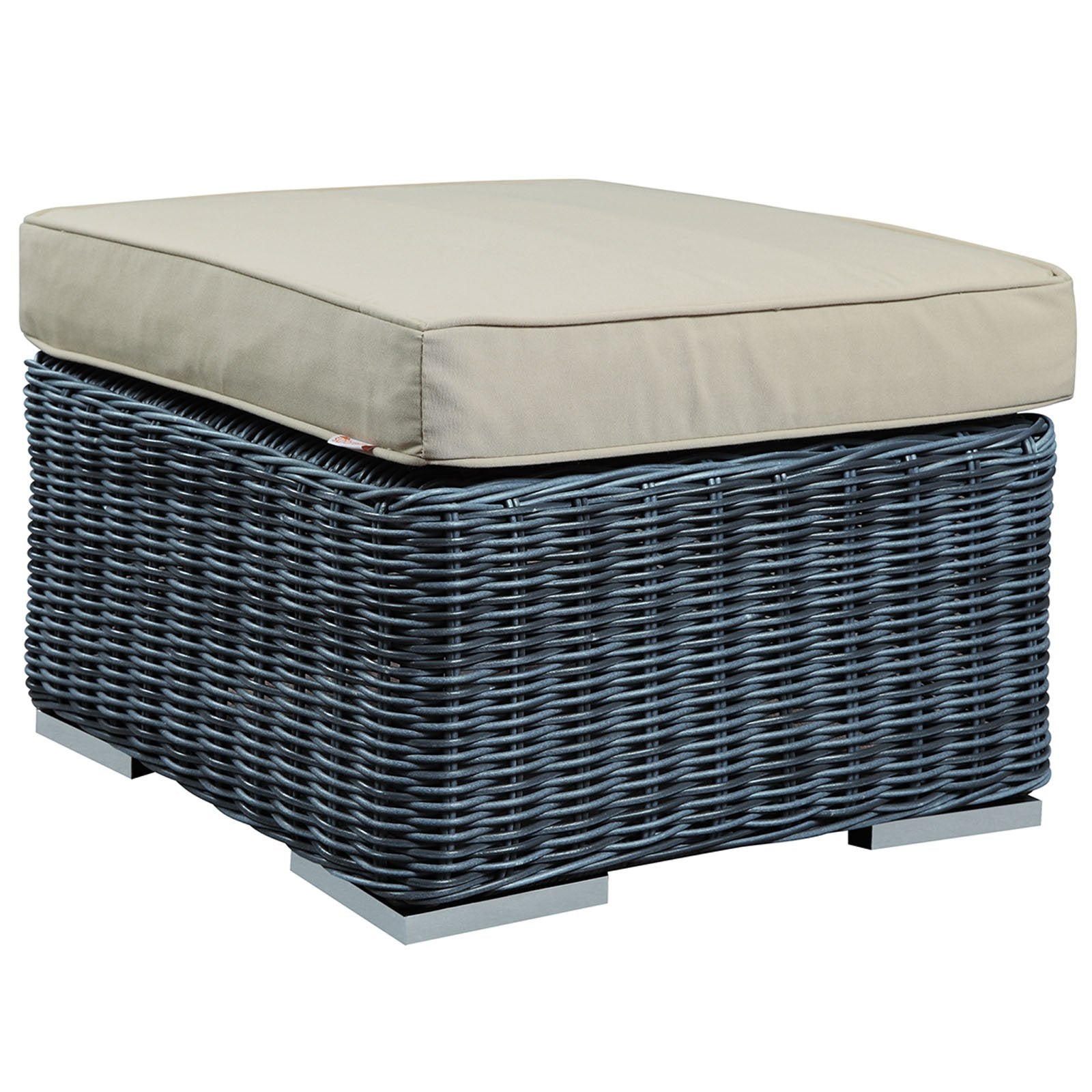 Modway Summon Wicker Rattan Outdoor Patio Sunbrella Square Ottoman in Canvas Antique Beige