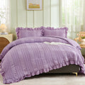 Wongs Bedding Purple Comforter Set Queen,3 Pieces Ruffle Farmhouse Shabby Chic Comforter For Queen Bed,Soft Seersucker Textured