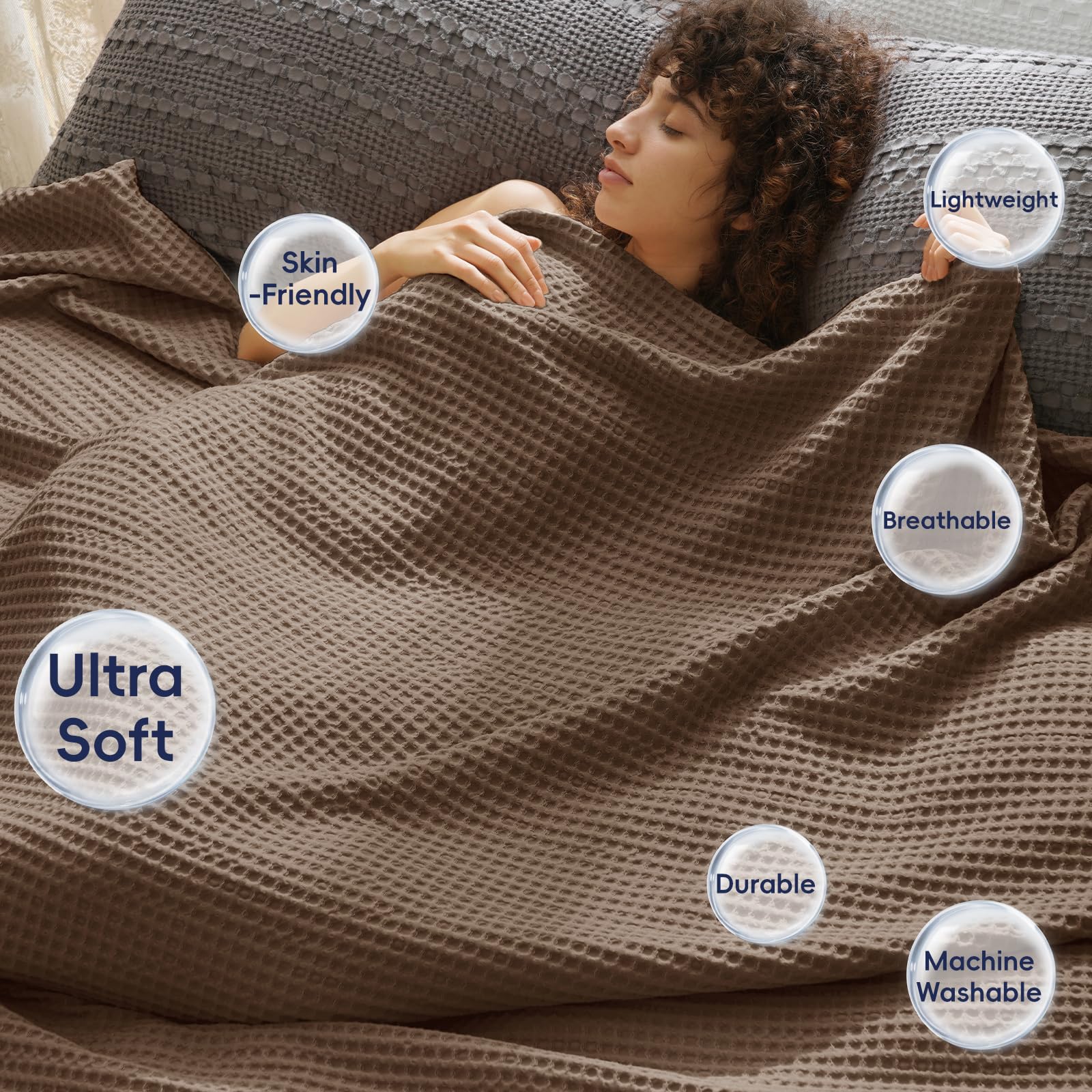 Phf Ultra Soft Waffle Weave Blanket Twin Size 66'X 90'- Washed Lightweight Breathable Cozy Woven Blanket For Bed - Aesthetic Decor For Couch Bedding Sofa Home Car - Cocoa Brown