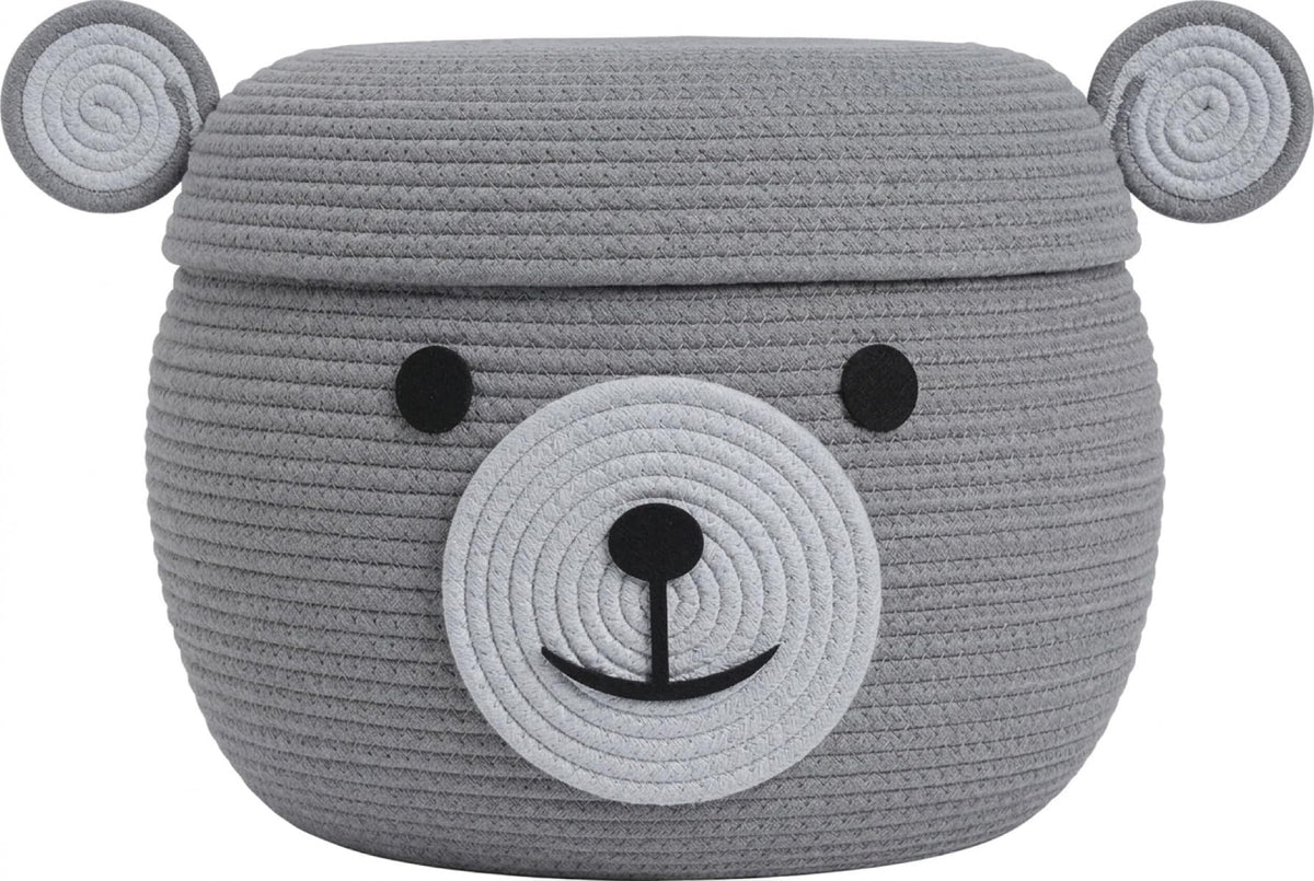 15x12 Inch Bear Hamper with Lid, Handcrafted Cotton Rope Animal Storage Basket, Woven Teddy Bear Bin for Kids Bedroom Playroom, 