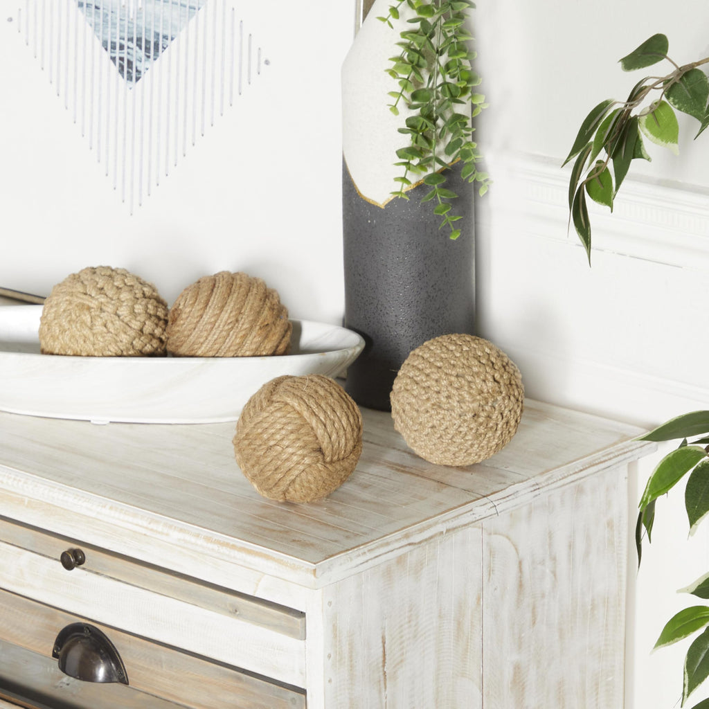 Deco 79 Jute Rope Handmade Decorative Ball Orbs & Vase Filler With Varying Designs, Set Of 4 4''W, 4''H, Brown