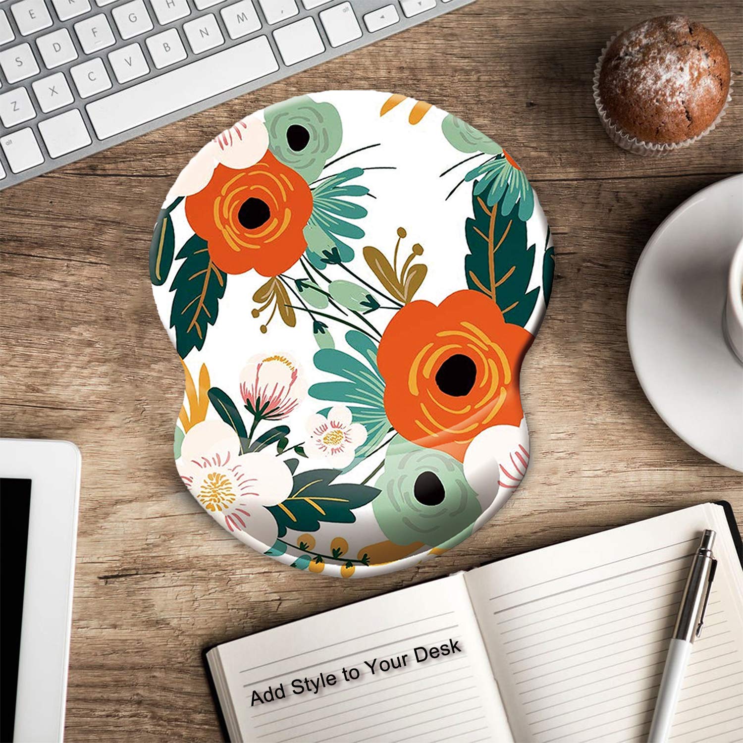 Itnrsiiet Mouse Pad, Ergonomic Mouse Pad With Gel Wrist Rest Support, Floral Gaming Mouse Pad With Cloth, Non-Slip Pu Base For C