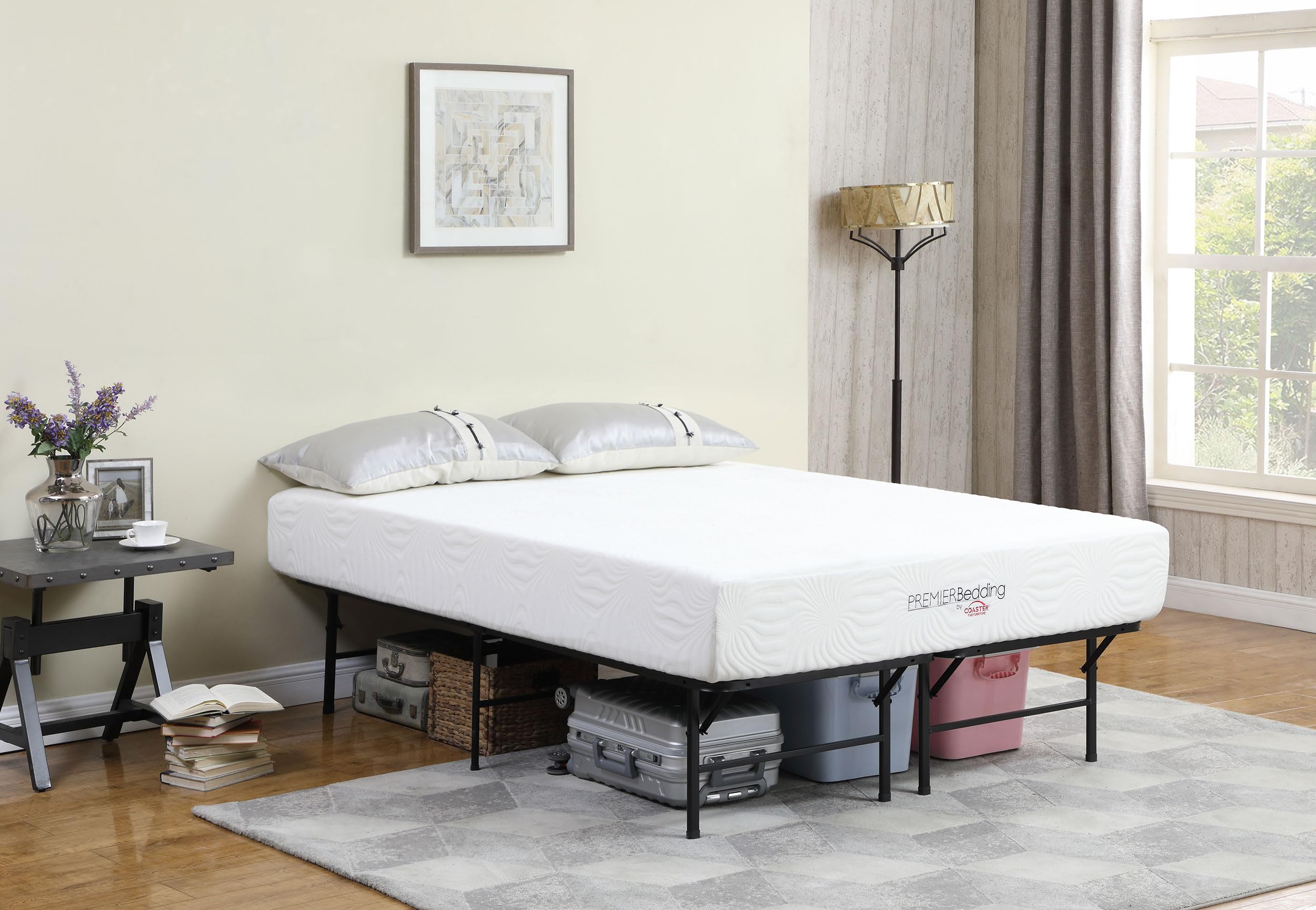 Coaster Home Furnishings Mabel 14 Inch High Eastern King Size Heavy Duty Sturdy Steel Foldable Metal Bed Frame Mattress Support Black 305957KE