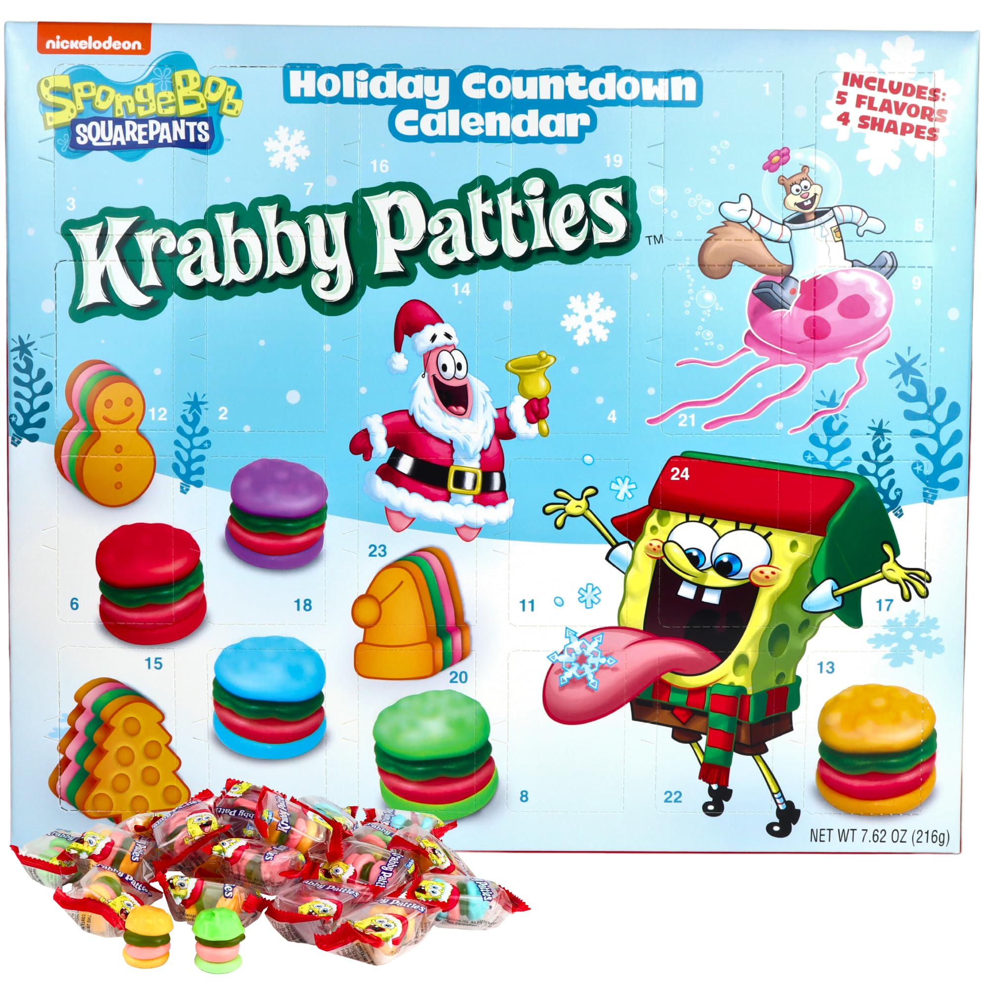 Frankford SpongeBob SquarePants Advent Calendar-24 Days of Krabby Patty Treats, Countdown to Christmas, 7.62 Ounces