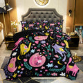 Qoomo Floral Cat Comforter Twin Size,Black Cats Comforter Set For Kids Teens Girls,3Pcs Bedding Set Printed Comforter With 2 Pil