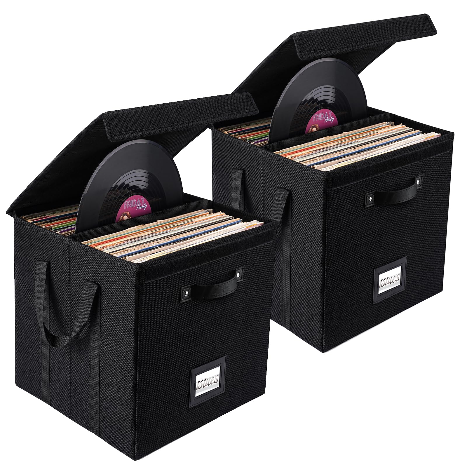 Vinyl Record Storage Box, Vinyl Record Case for LP Album Storage, 13 Inch Linen Fabric Storage Crate Cube Bins with Lid for 120+