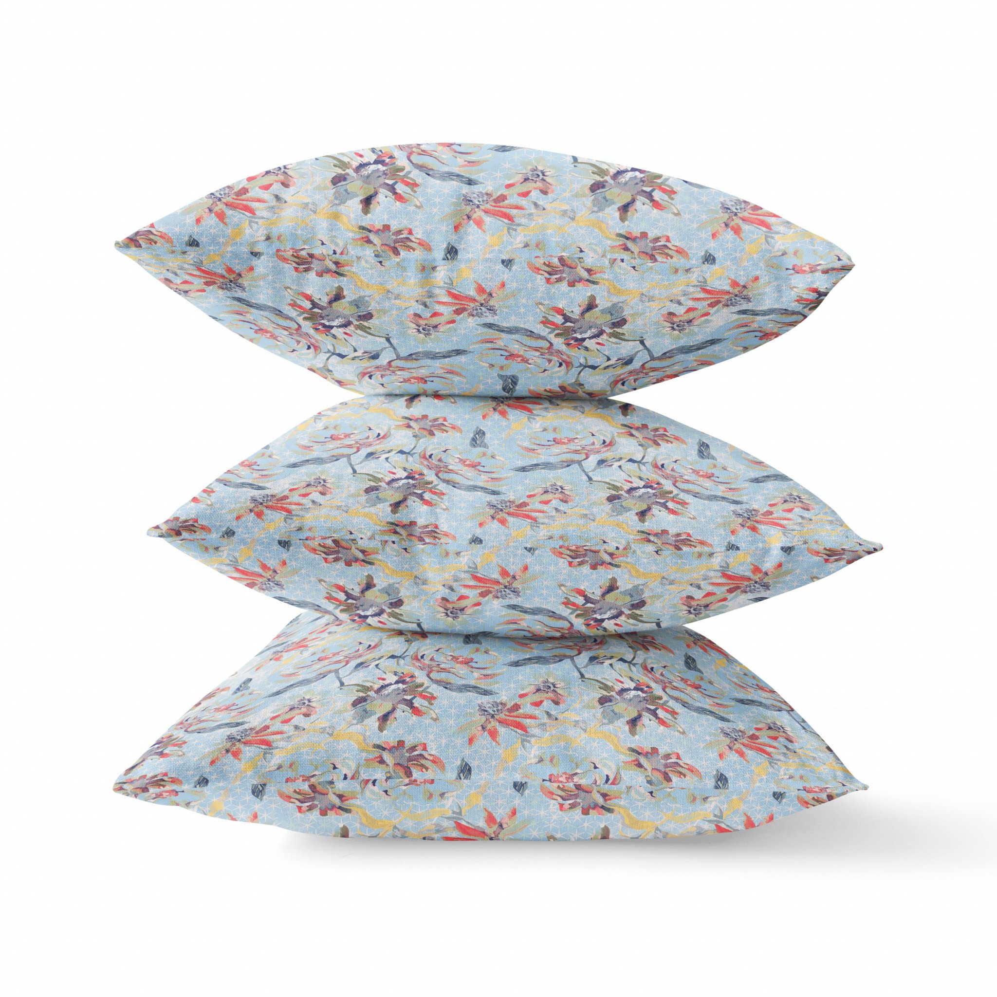 HomeRoots Gray Indigo Red 18' Sky Blue Red Roses Zippered Suede Throw Pillow