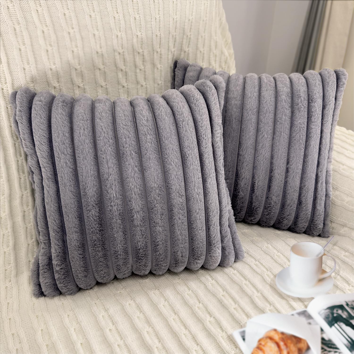 Bunliuys 2 Pack Pillow Covers, 20X20 Faux Fur Square Throw Pillow Covers For Living Room Decorations Throw Pillow Case, Throw Pi