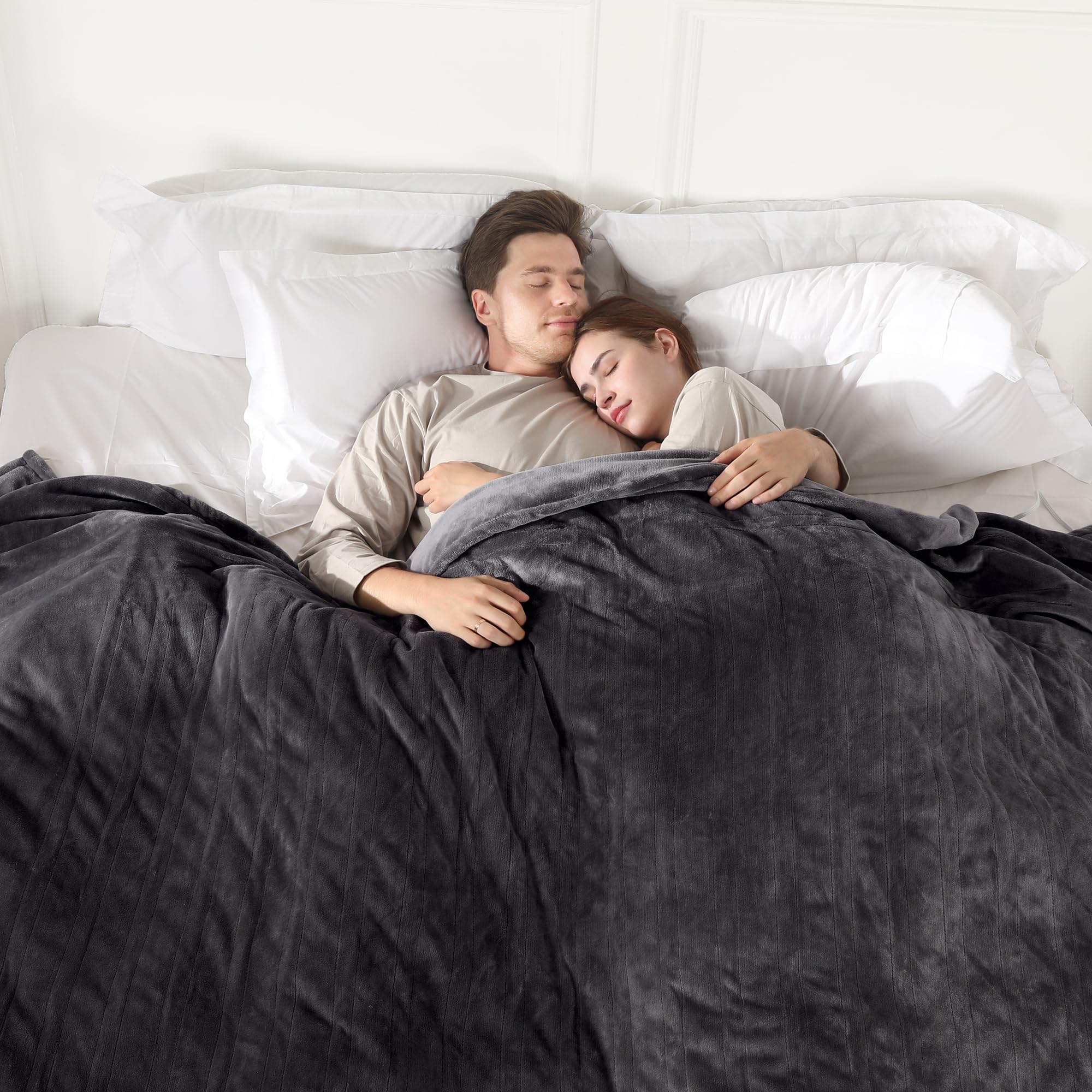 Electric Blanket Queen Size, Super Soft Cozy Upgraded Flannel Heated Blanket Dual Control With 5 Heating Levels & 10 Hours Auto