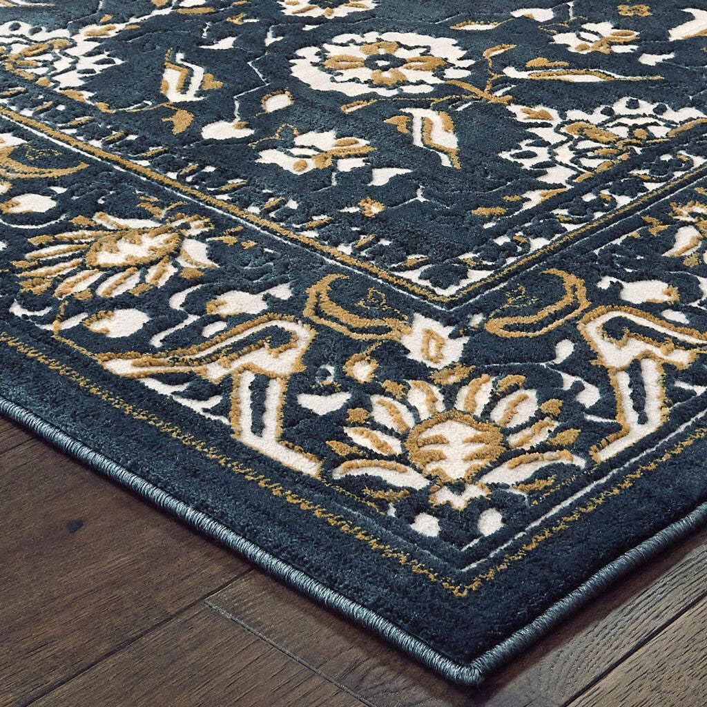 HomeRoots 508385 10 x 13 ft. Navy Caramel & Ivory Oriental Power Loom Stain Resistant Rectangle Area Rug