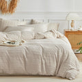 Warmdern Boho Duvet Cover Set King Size,Khaki Striped Duvet Cover Microfiber Bedding Set,3Pcs Ultra Soft Breathable Lightweight