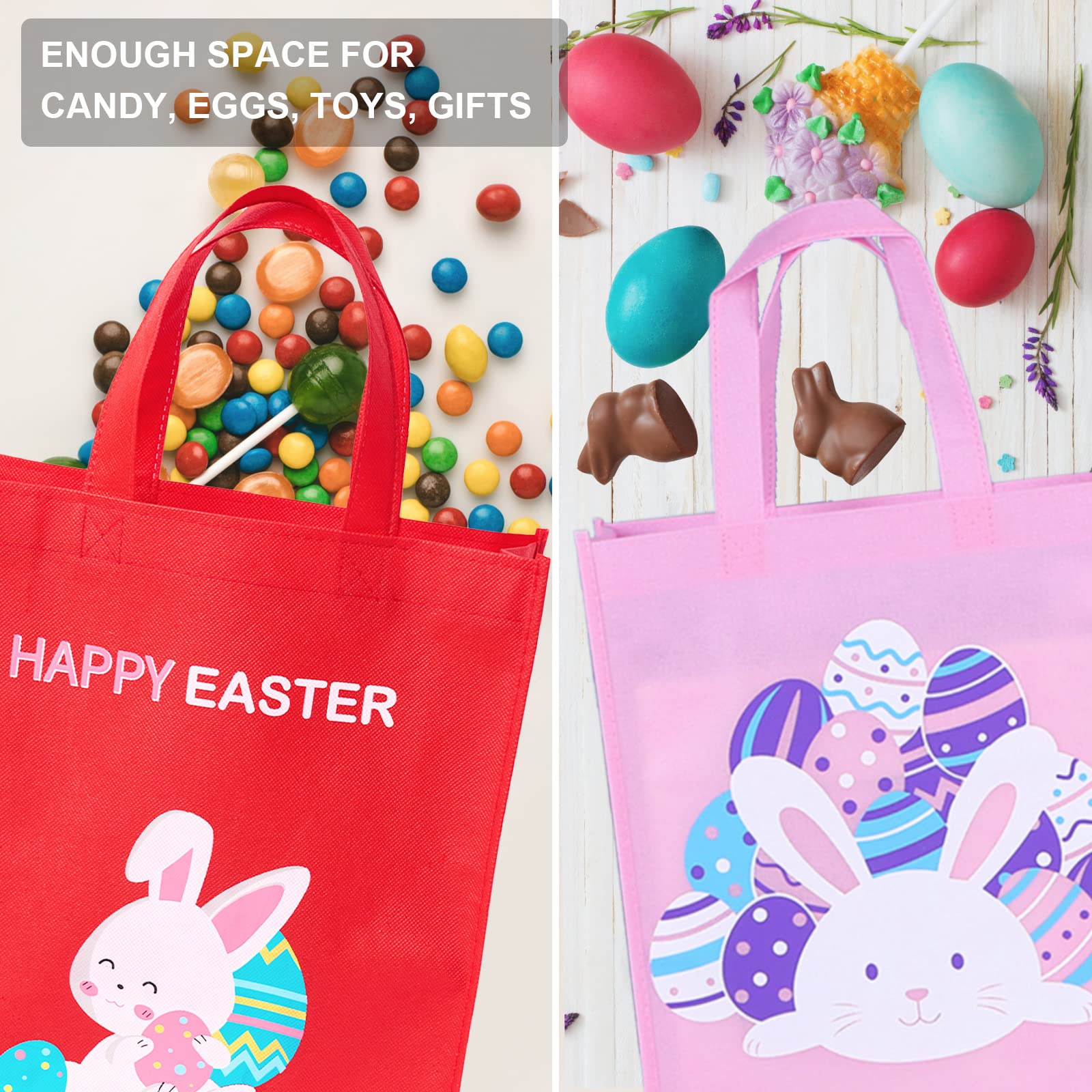 6 Pack Easter Gift Bags, Large Easter Bags With Handles, Easter Egg Bunny Treat Bags For Kids, Trick Bags Easter Kids Party Favo