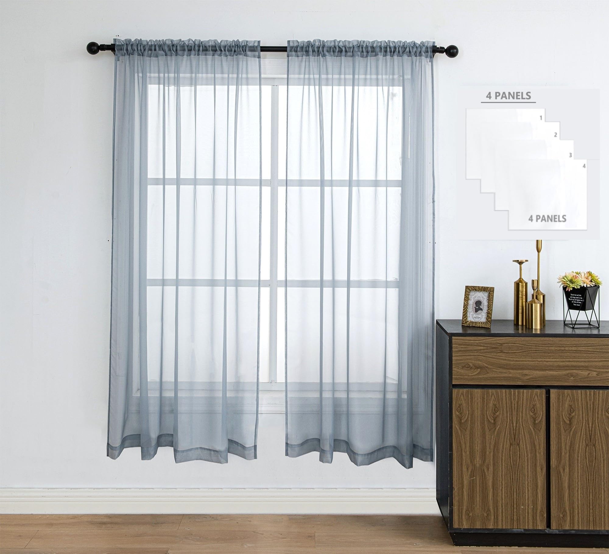Pi Sheer Curtains,Window Treatment Light Filter Airy Voile With Rod Pocket For Living Room/Bedroom/Kids Room 2 Panels(W42Xl72,Blue Haze)