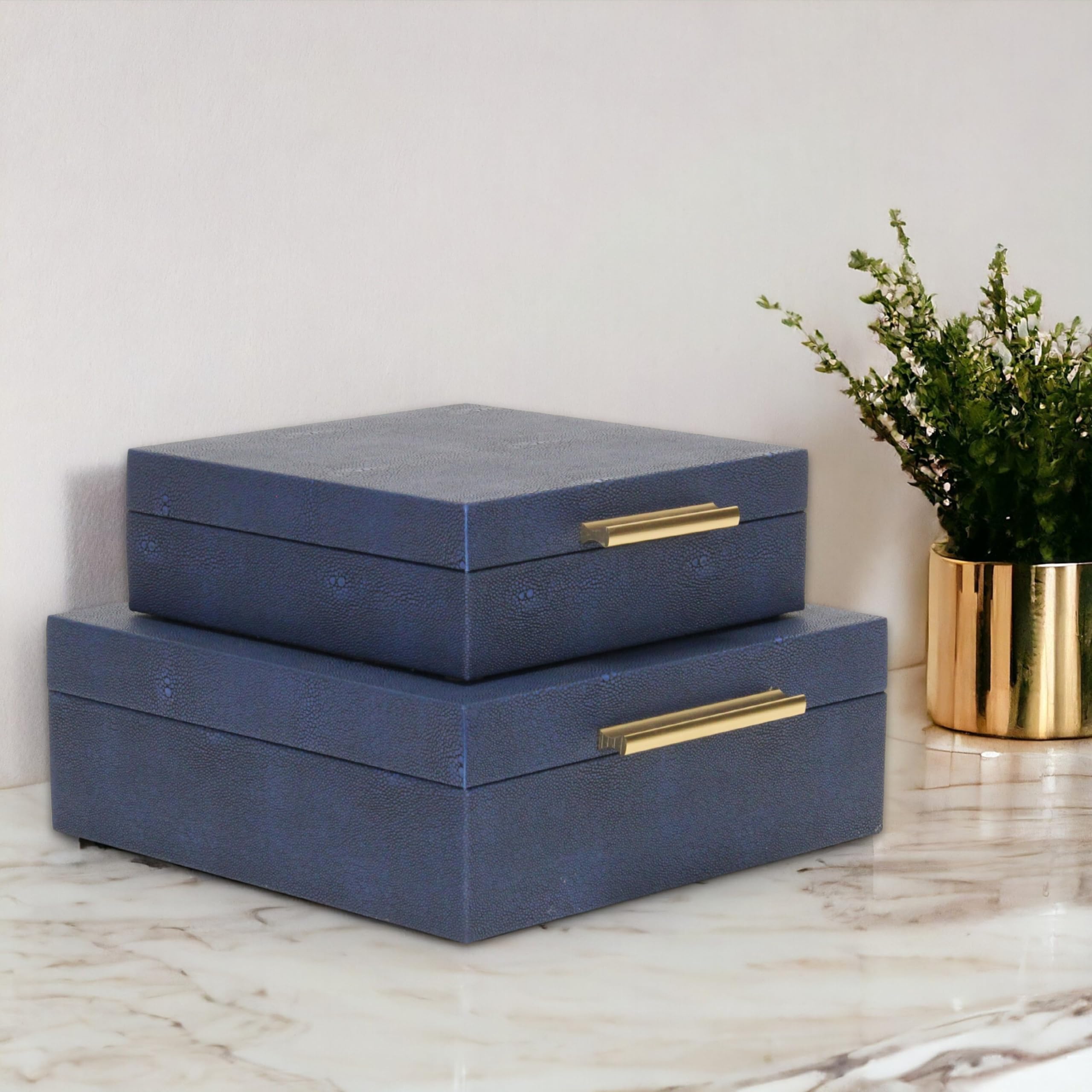 Cheungs Lusan Navy Blue Shagreen Boxes