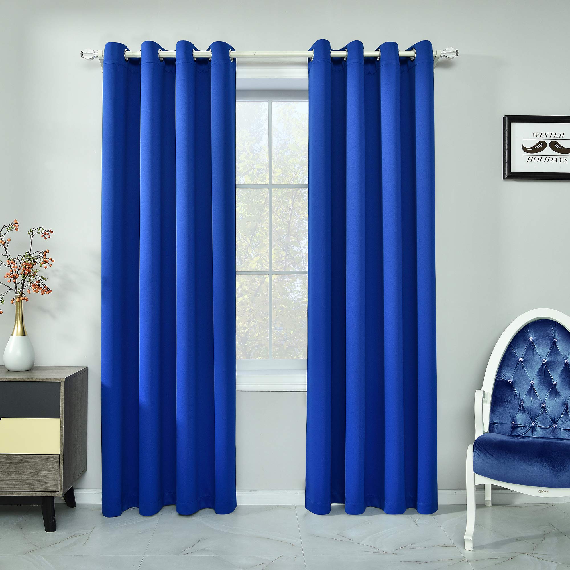 Royal Blue Curtains 84 Inch Length Light Blocking Thermal Insulated Windows Drapes Darkening Room Curtains For Living Room Gromm