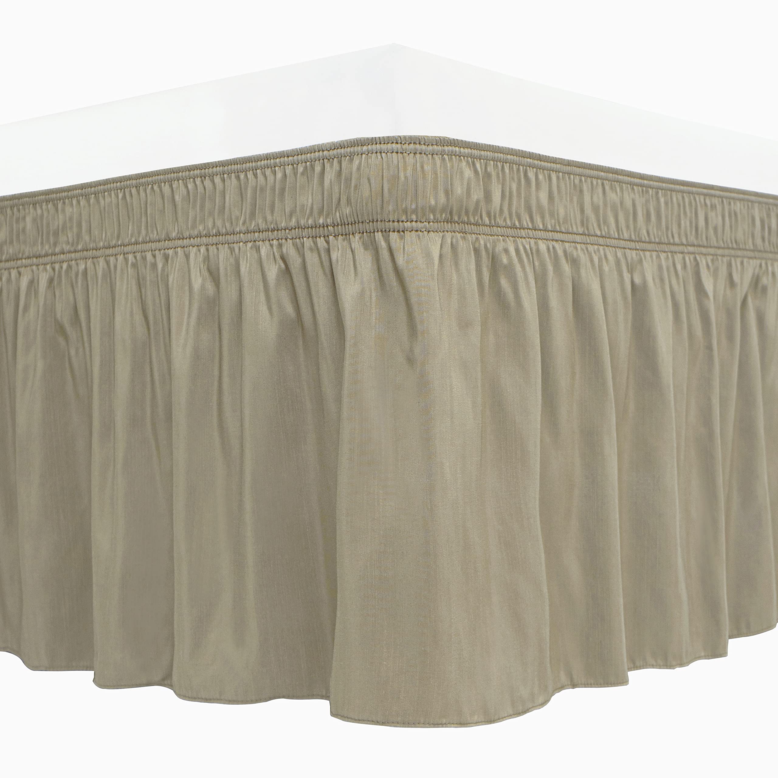 Biscaynebay Wrap Around Bed Skirts For Queen Beds 15' Drop, Taupe Adjustable Elastic Dust Ruffles Easy Fit Wrinkle & Fade Resis