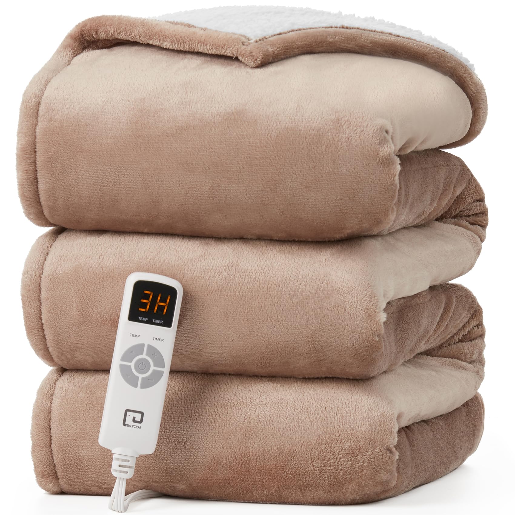 Eheyciga Heated Blanket Electric Blanket Twin - Heating Blanket With 5 Heating Levels & 10 Hours Auto Off, Soft Cozy Sherpa Wash