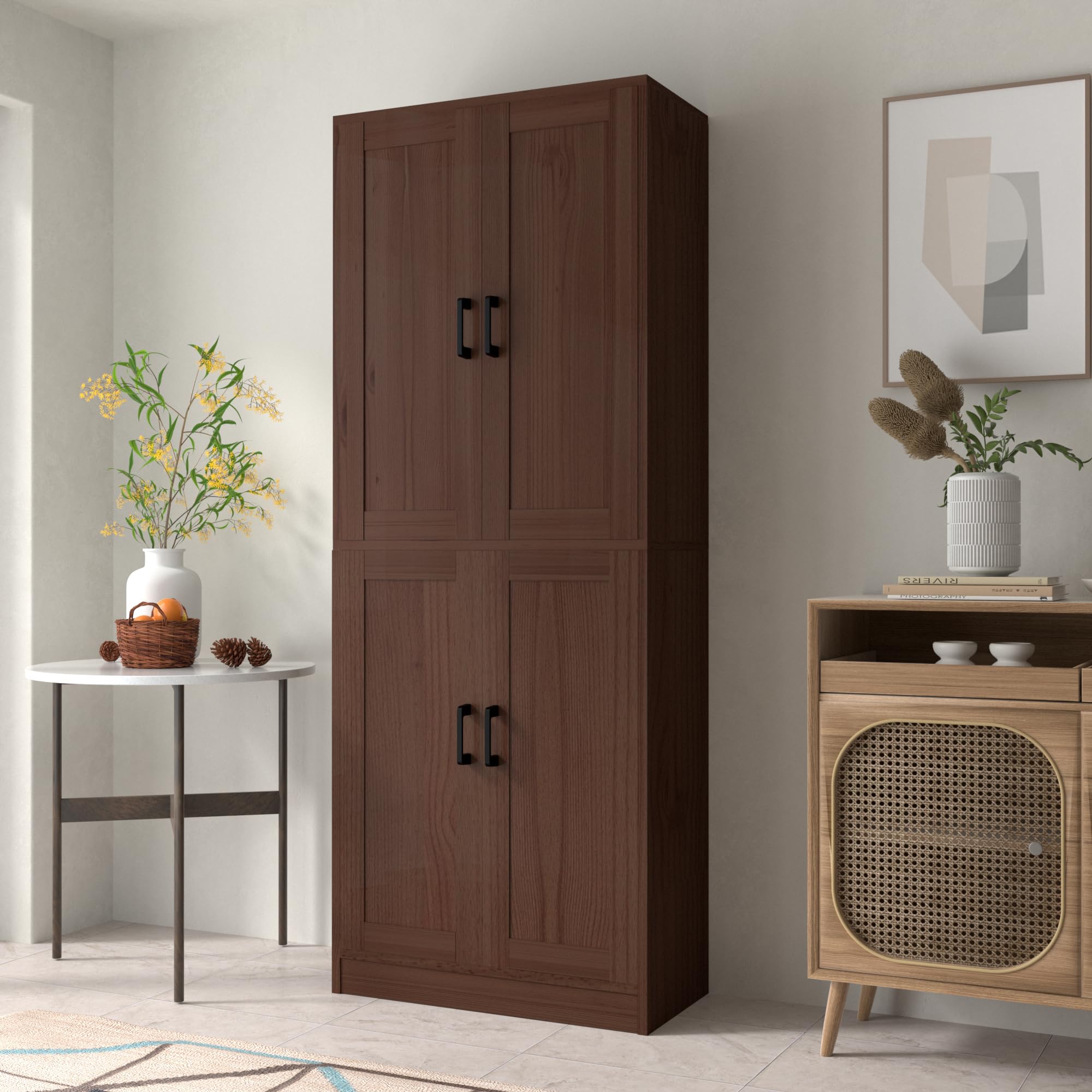 DIYART Brown Kitchen Pantry Cabinet, 71 Tall Kitchen Pantry Storage Cabinet with Doors, Kitchen Pantry Hutch with Storage for Ki