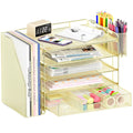 Opnice Desk Organizers And Accessories, 5-Tier Paper File Organizer With Drawer & Pen Holder, Office Desk Accessories Workspace