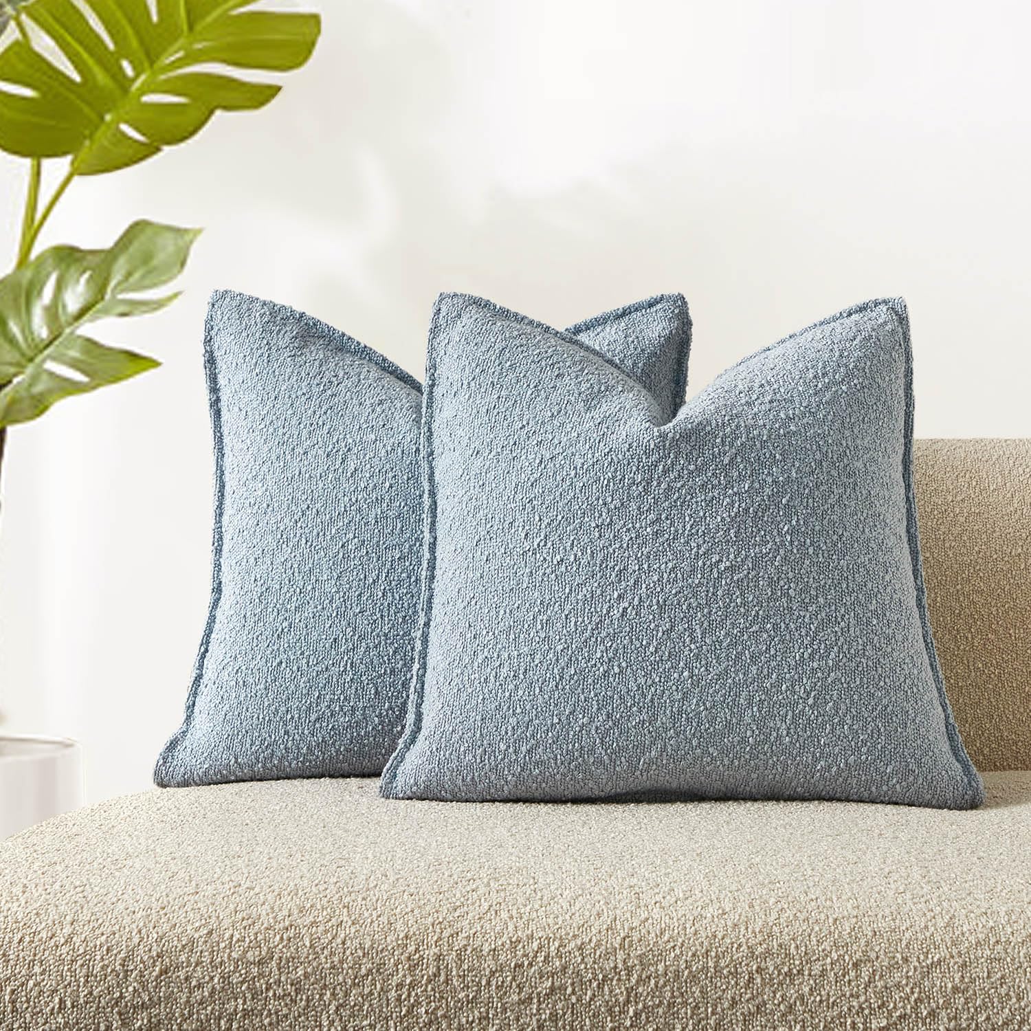 Juspurbet Light Blue Boucle Throw Pillow Covers 18X18 Inch Set Of 2 For Couch Bedroom Sofa Living Room Decorative Soft Thick Tex