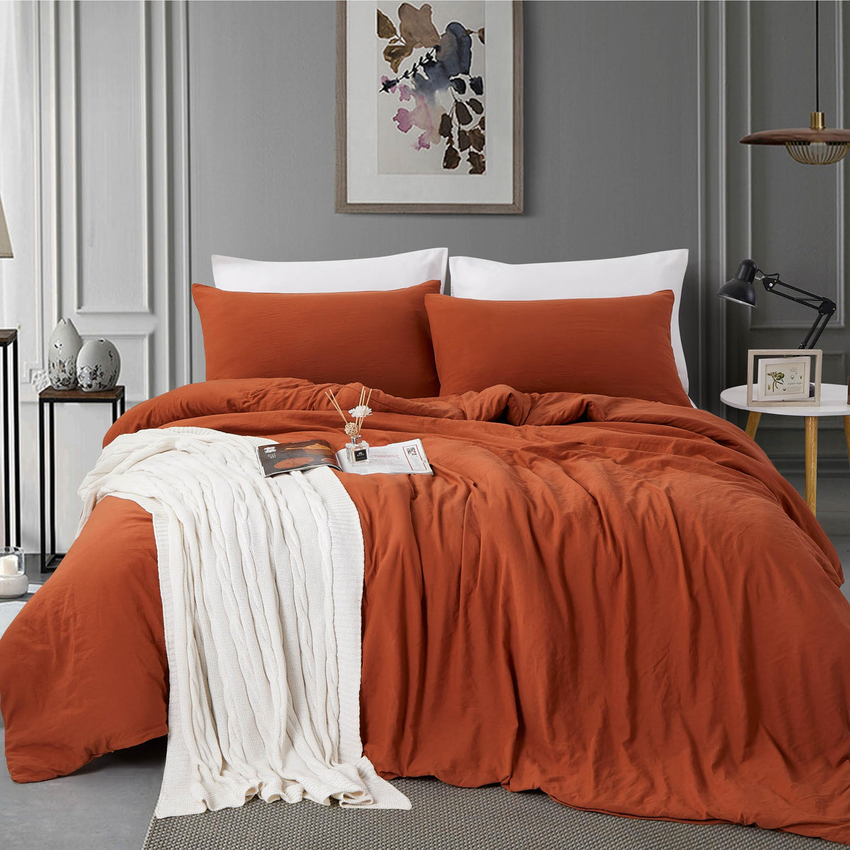 Alazuria Queen Size Duvet Cover - 3 Piece Bedding Set (1 Duvet Cover & 2 Pillow Cases) Soft Prewashed Comforter Cover W/Zipper C