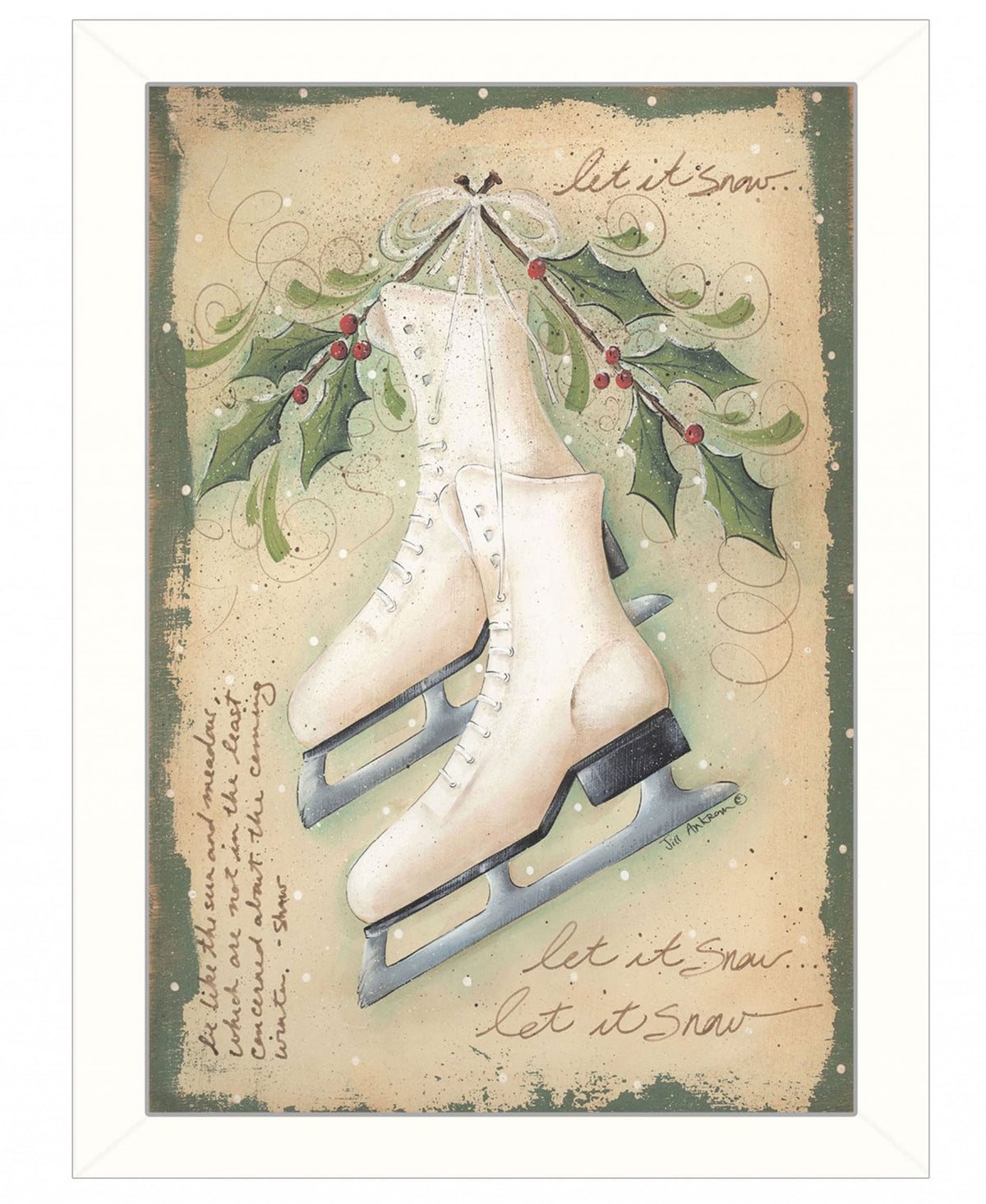 Vintage Ice Skates White Framed Print Wall Art