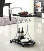 Coaster Home Furnishings Elfman 2-Tier Glass Shelf Metal Bar Cart Black and Chrome 910001