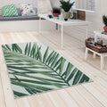 Outdoor Rug Green Beige With Palm Leaf Pattern For Patio Terrace Flat Weave, Size: 6'7' X 9'6'