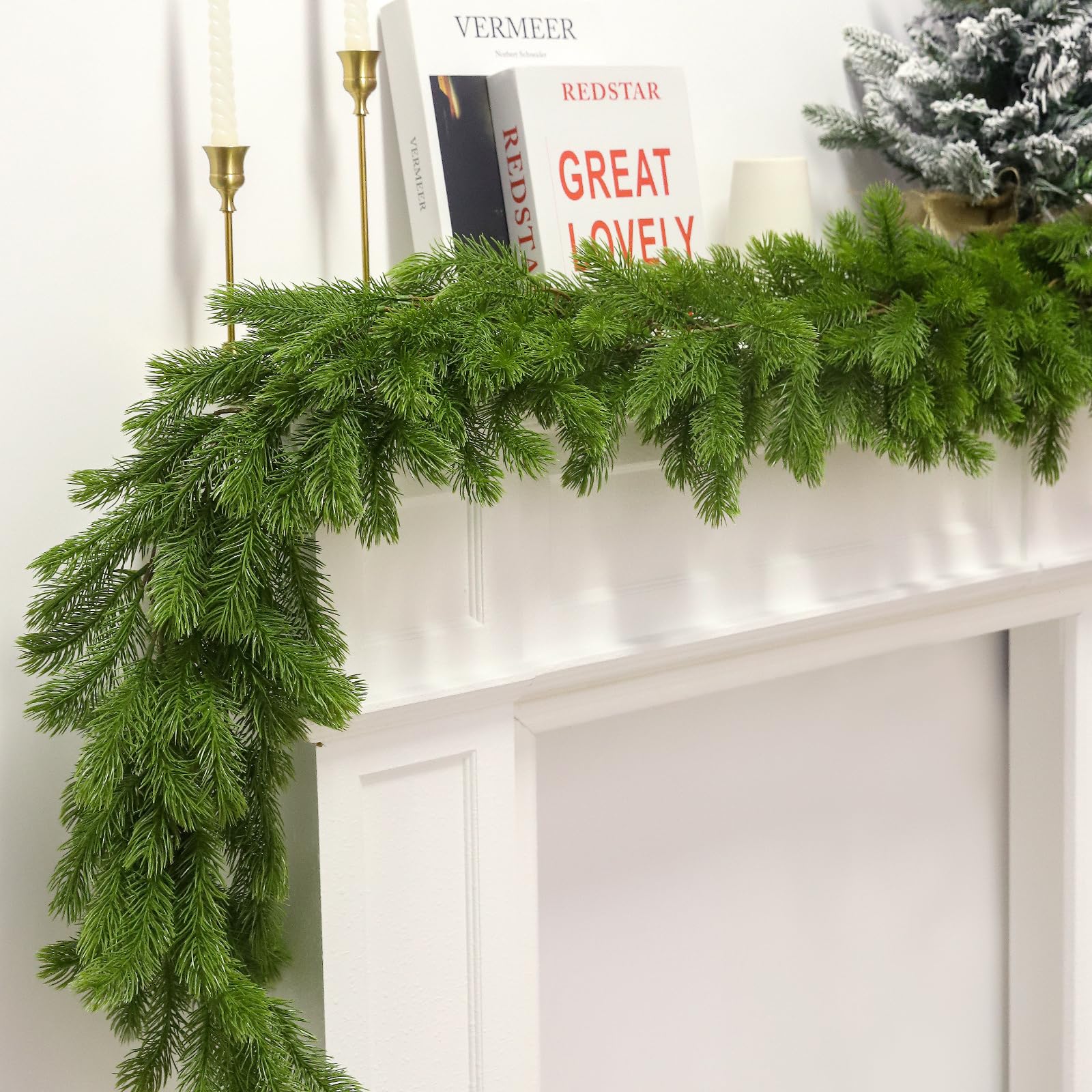 6.5Ft Christmas Norfolk Pine Garland, Real Touch Norfolk Pine Garland, Artificial Realistic Pine Garland for Holiday Mantel Fire