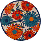 Nourison Aloha Outdoor Multicolor 5'3' X Round Area Rug, Easy Cleaning, Non Shedding, Bed Room, Living Room, Dining Room, Deck, Backyard, Patio (5 Round)