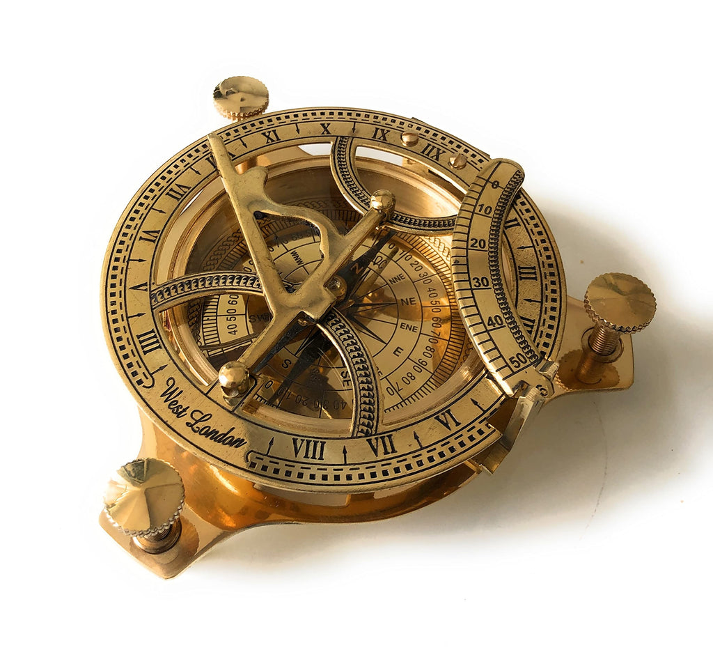 Ectoria 3'' Sundial Compass - Brass with Wood Box