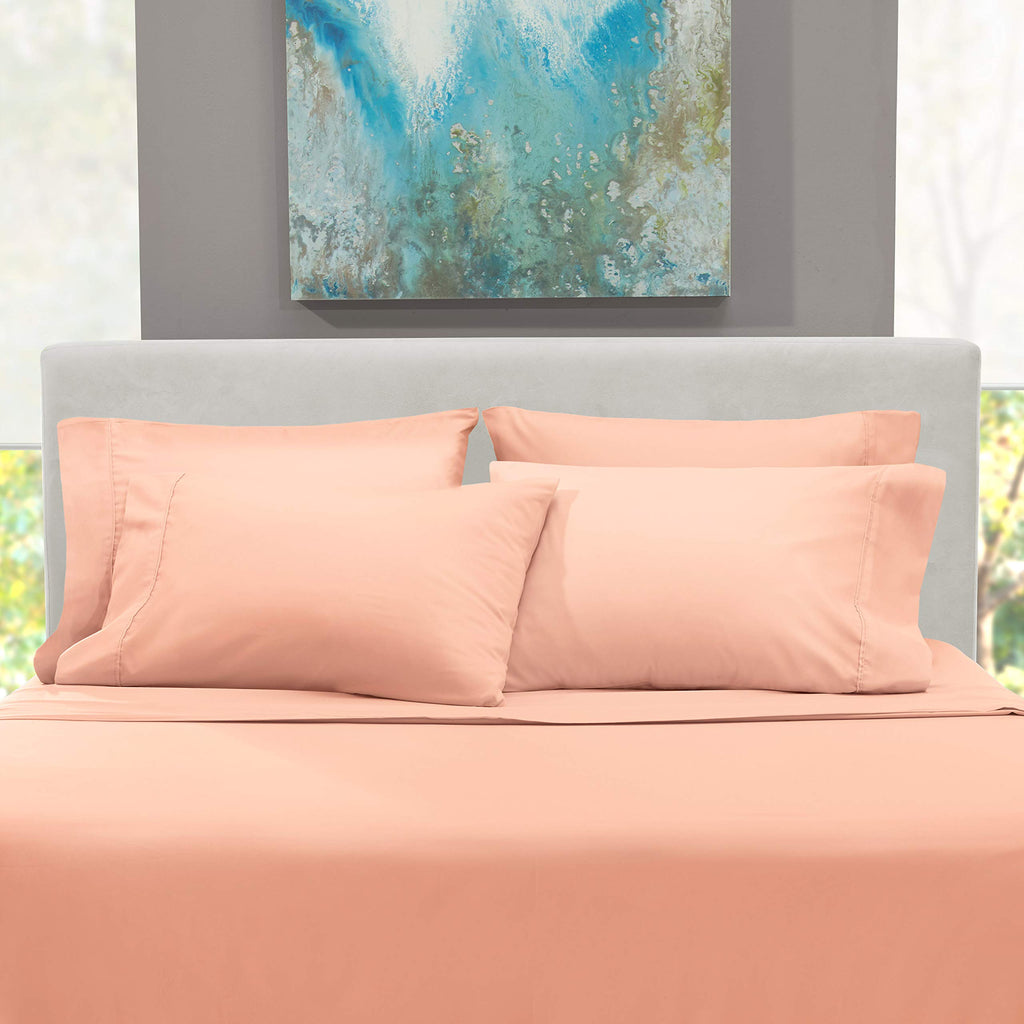Hearth & Harbor 6Pc King Size Bed Linen Set - Extra Deep Pocket, Microfiber, Peach - Includes 4 Pillowcases, 1 Fitted, 1 Flat Sh