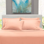 Hearth & Harbor 6Pc King Size Bed Linen Set - Extra Deep Pocket, Microfiber, Peach - Includes 4 Pillowcases, 1 Fitted, 1 Flat Sh