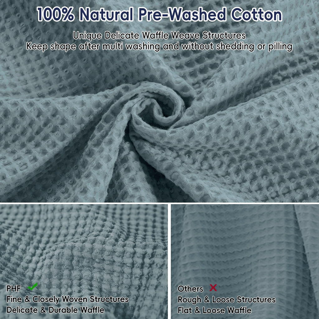 Phf 100% Cotton Waffle Weave Blanket King Size 104' X 90' - Lightweight Cozy Washed Soft Breathable Throw - Perfect Layer For Couch Bed Sofa - Elegant Aesthetic Home Decoration Gift - Ocean