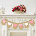 Whaline Valentine's Day Burlap Banner Pink White Heart Double Layer Banner with Bow Sweet Heart Bunting Garland for Wedding Anni