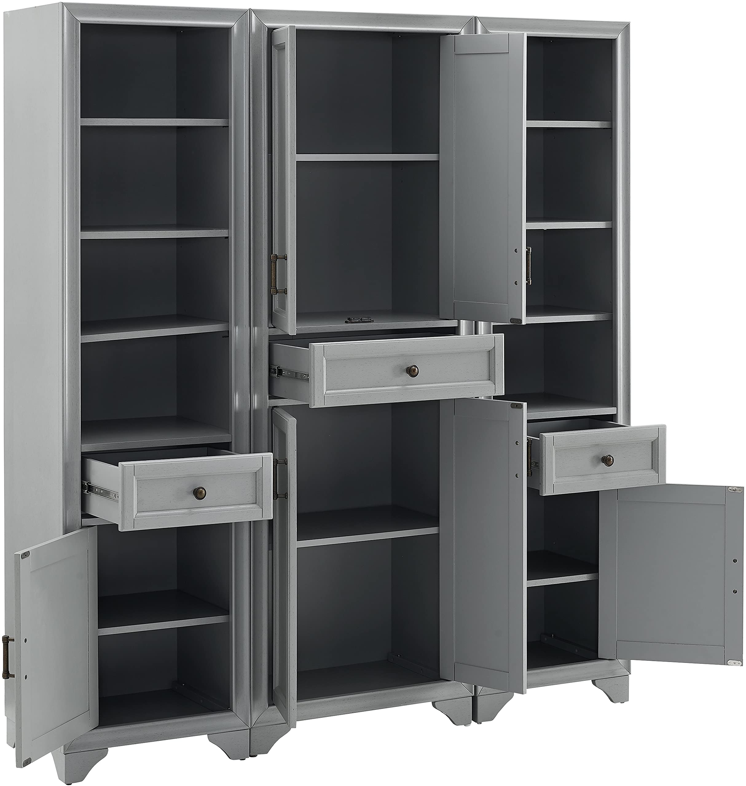 Crosley Furniture Tara 3-Piece Pantry Storage Cabinet Set with Shelves, Kitchen, Dining, or Laundry Room, Distressed Gray