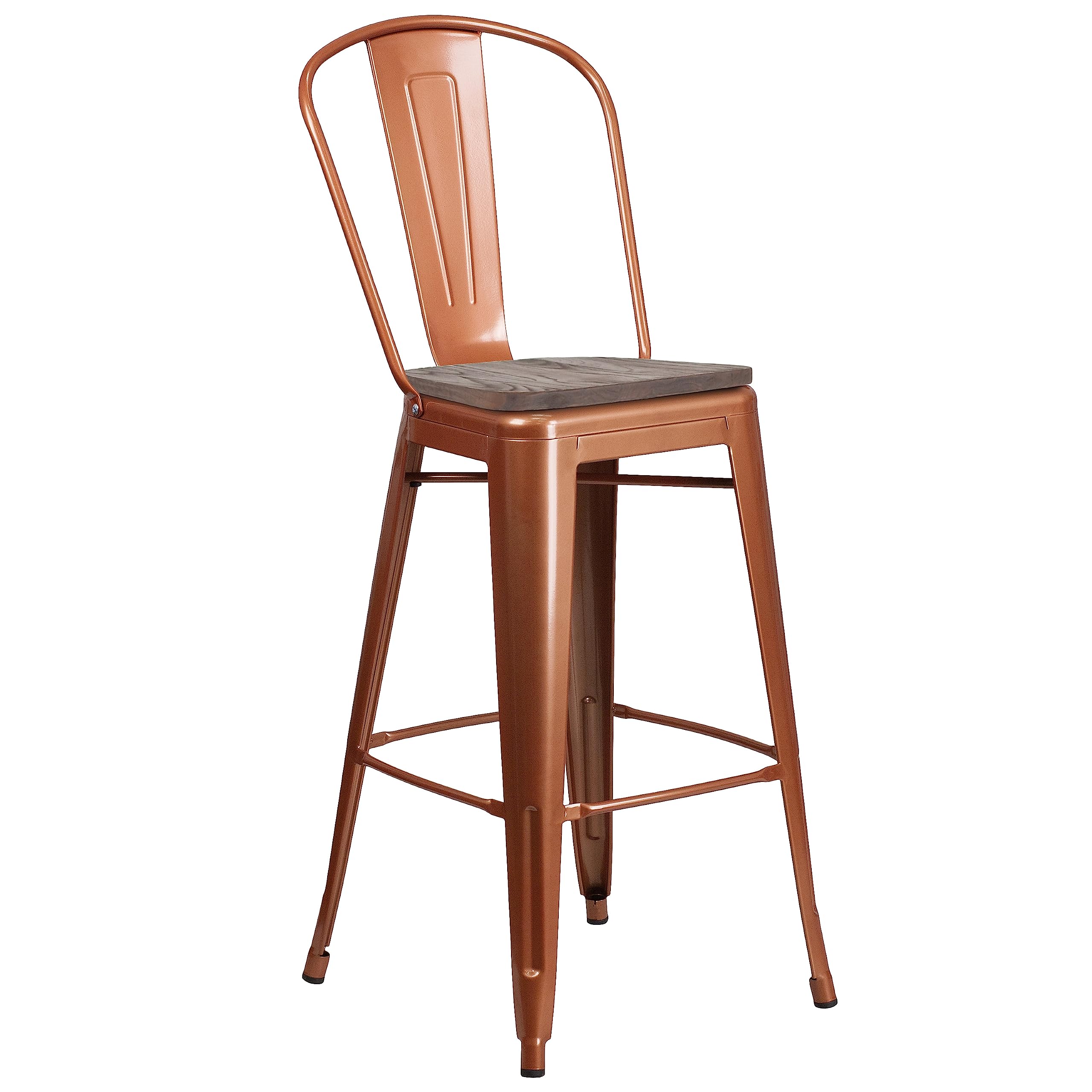 Flash Furniture 30&quot; High Copper Metal Barstool With Back And Wood Seat