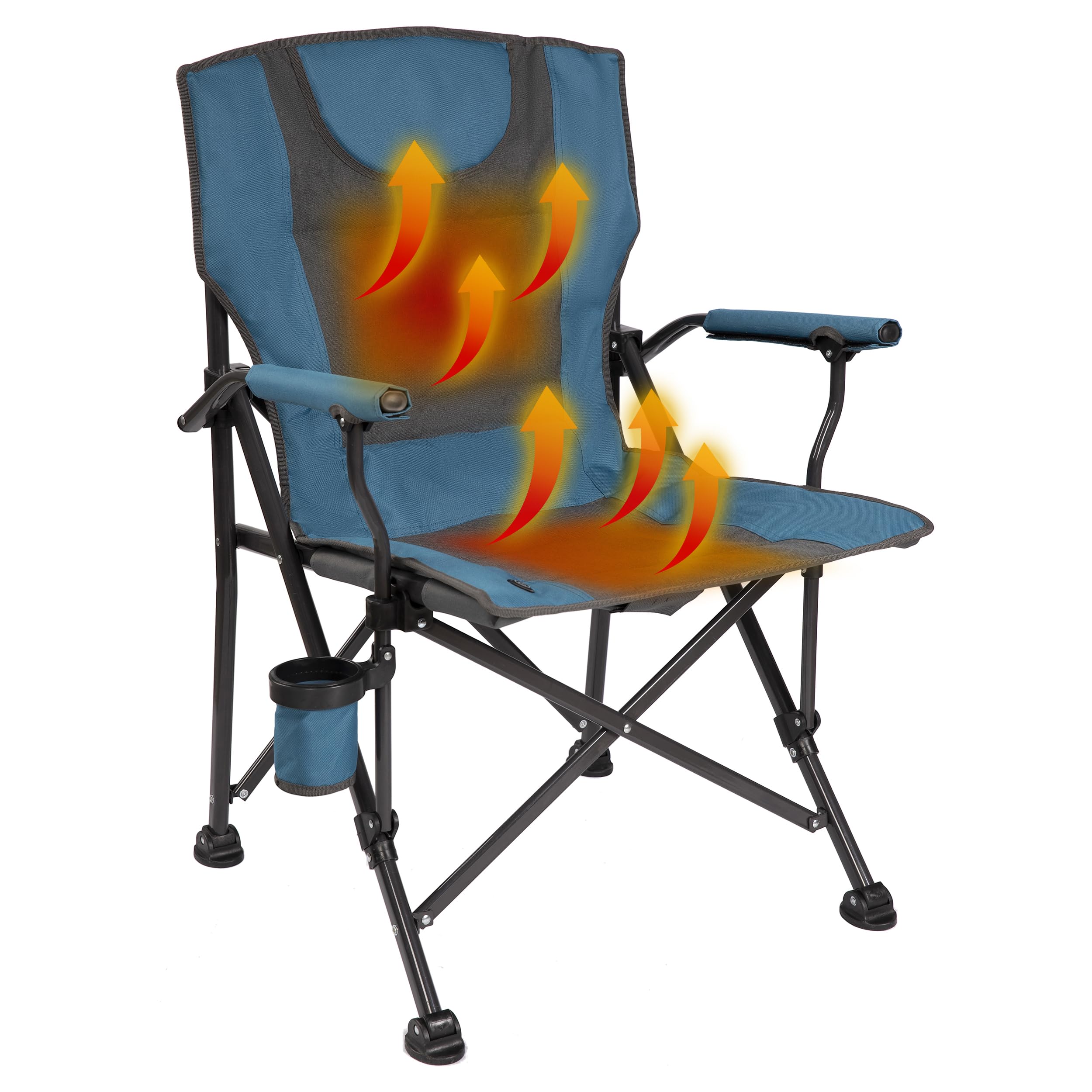 Backyard Expressions Heated Camp Chair with Cupholder - Portable Folding Camping Chair with 3 Heat Settings, USB Powered, Lightw