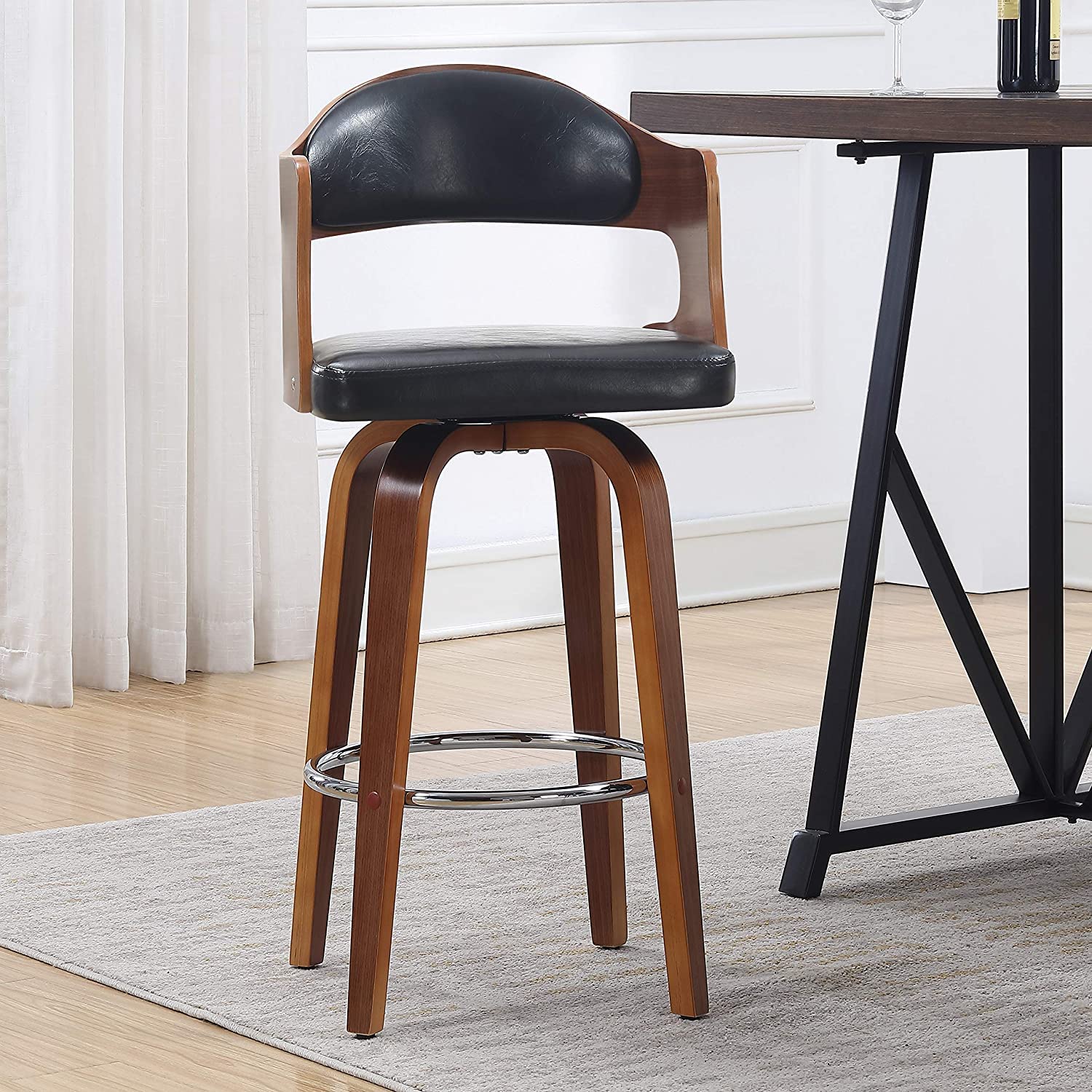 AC Pacific ACBS09 Counter Height Swivel Bar Stool for Kitchen Island, Upholstered in Faux Leather, Mid Century Modern Design, Cu