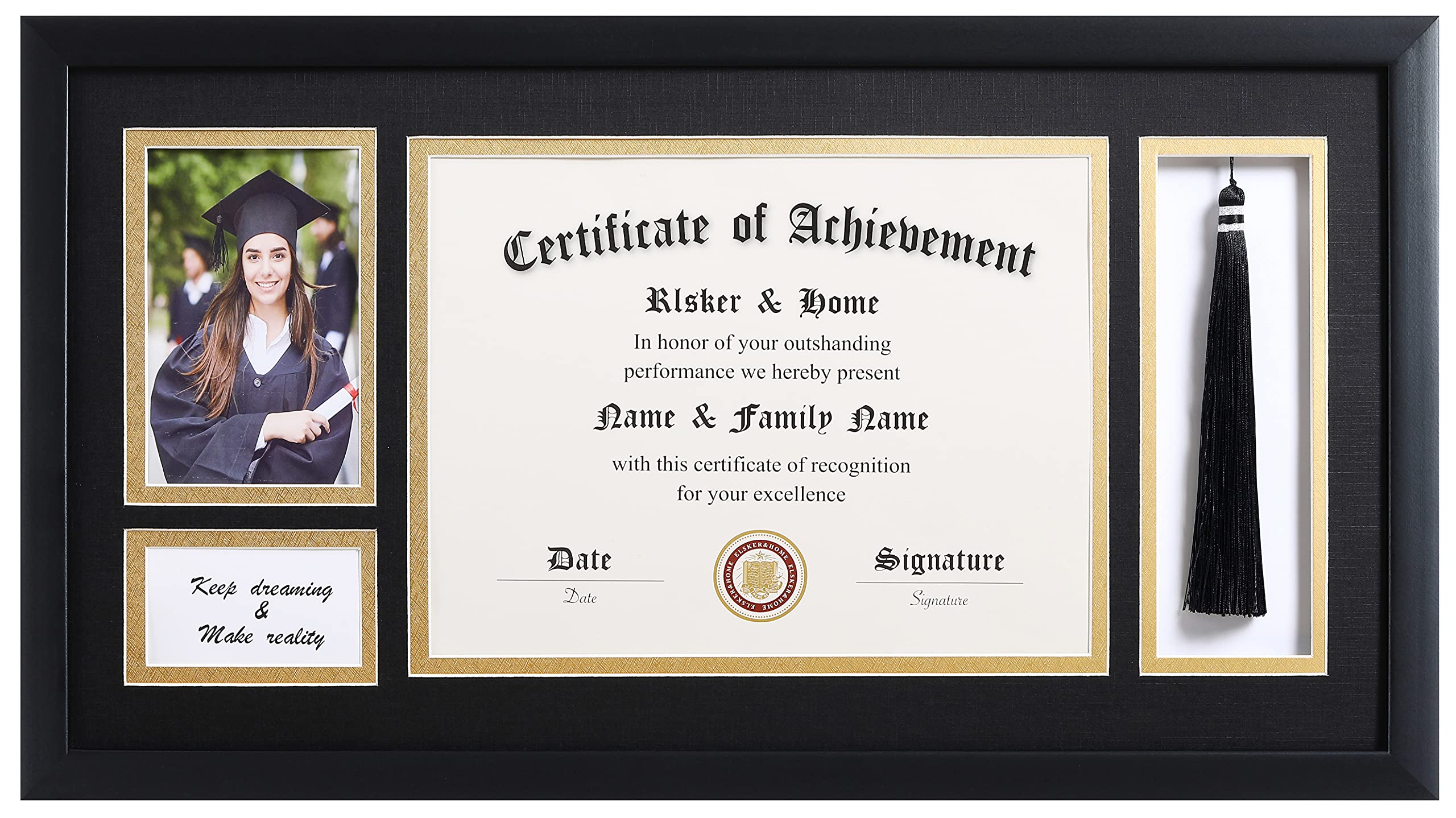 ELSKER&HOME 11x22 Diploma Frames with Tassel Holder for 8.5x11 Certificate Document Shadow Box, 4x6 Graduation Photo, Matte Blac