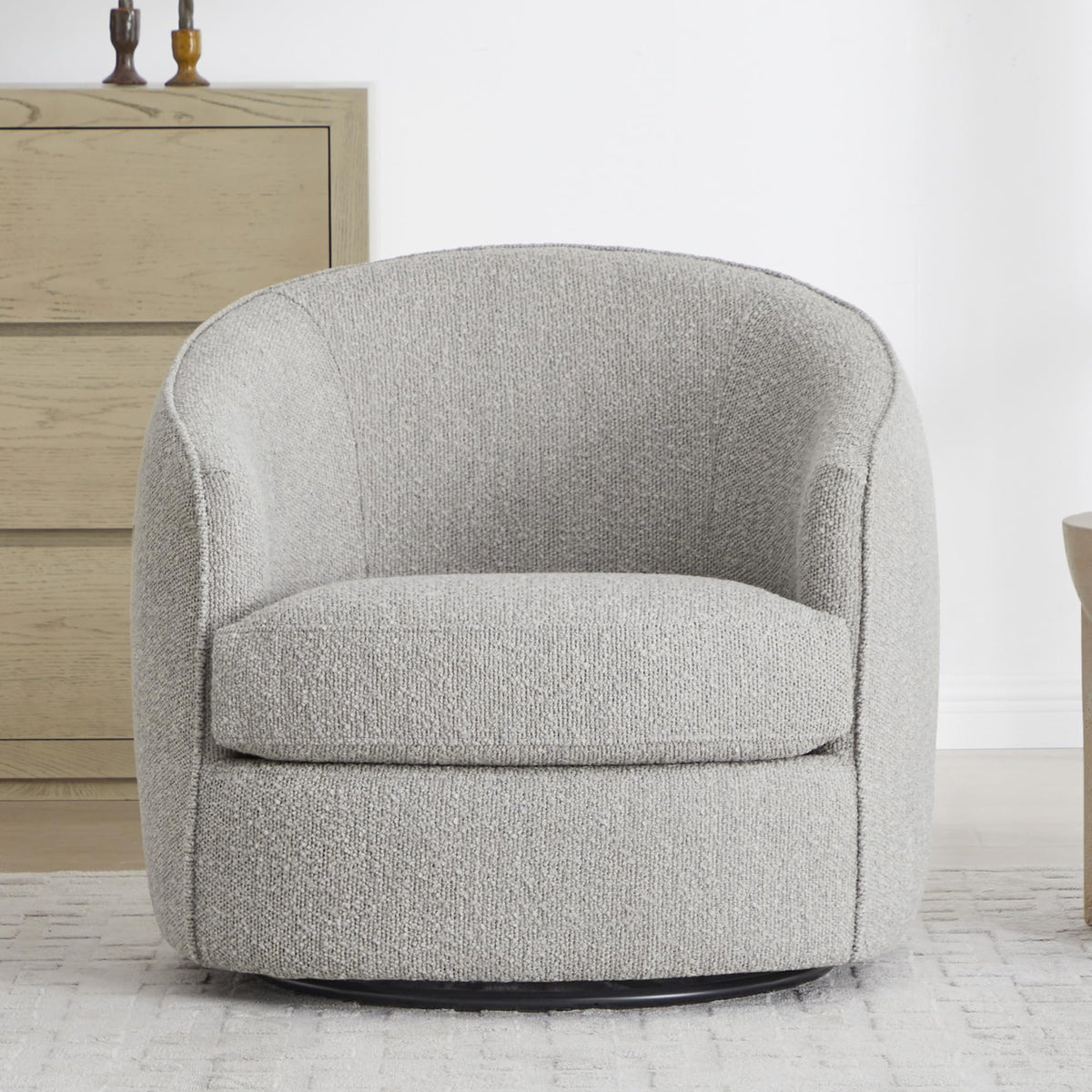 Chita Swivel Barrel Chair, Modern Comfy Fsc Certified Upholstered Boucle Accent Chair For Living Room, Fully Assembled, Light Gr