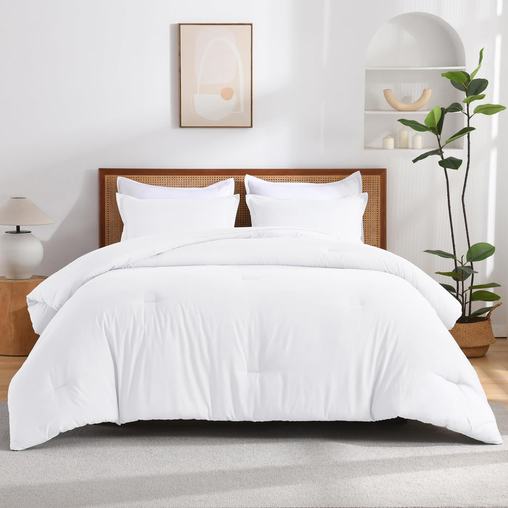 Andency White Twin Size Comforter Set, 2 Pieces Boho Solid Modern Bedding Comforters & Sets, All Season Soft Lightweight Fluffy Bed Set For Kids, Girls (66X90Inch Comforter & 1 Pillowcase)