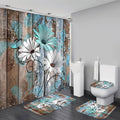 AZHM Farmhouse Flower Floral Shower Curtain Set 4pcs Rustic Teal Turquoise Daisy Bathroom Accessory Set with Rugs and 12 Hooks