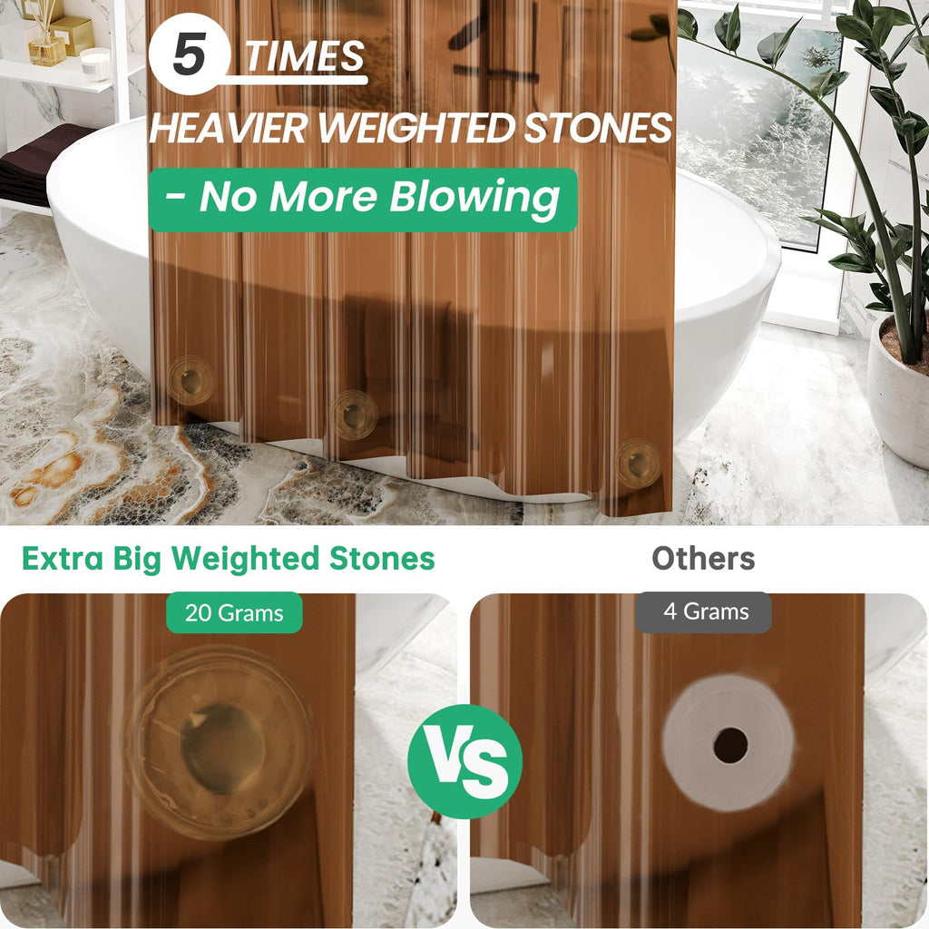 Amazerbath Premium Eva Shower Curtain Amber, Luxury Shower Curtain Clear Brown Jelly-Like Soft, Waterproof Clear Brown Shower Cu
