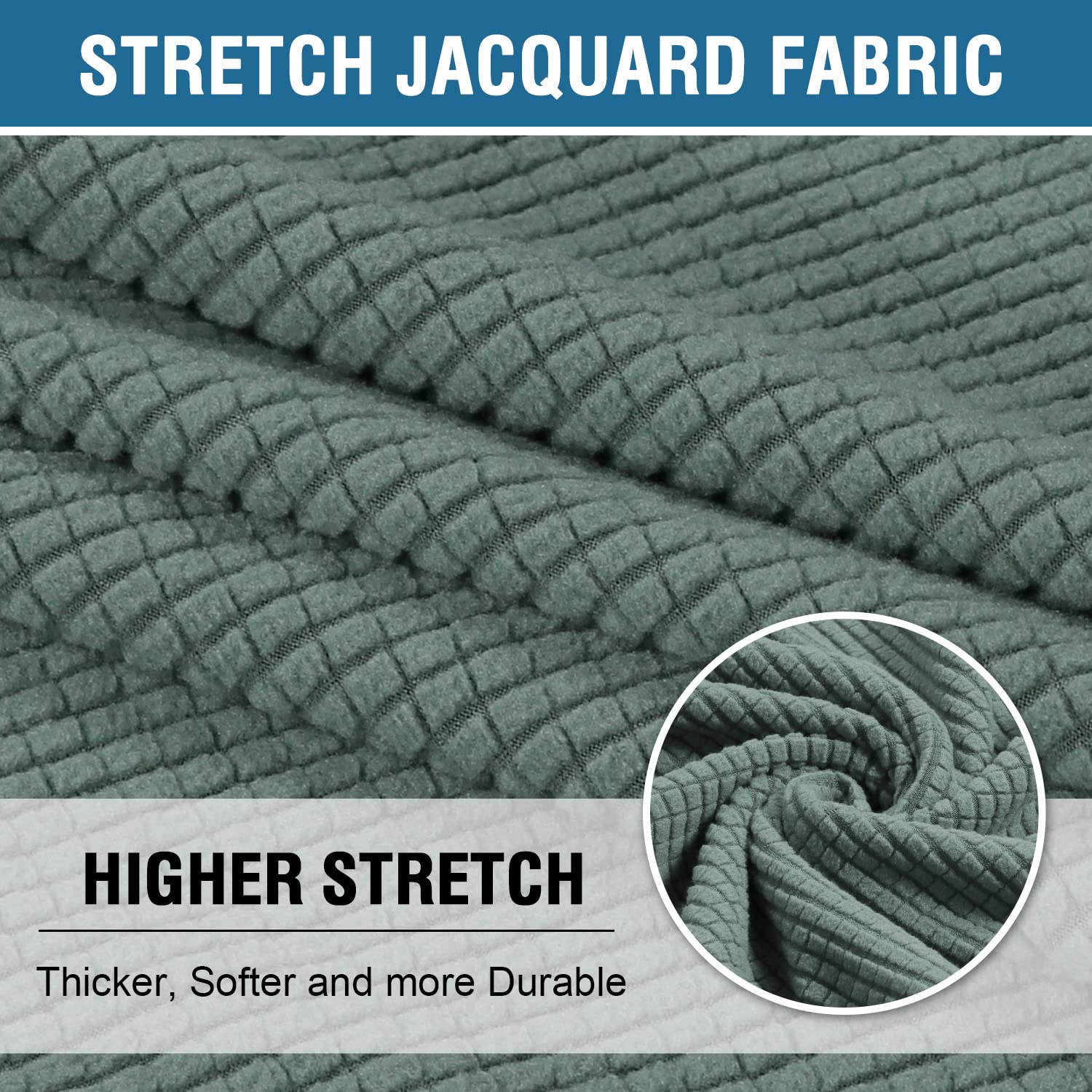 H.Versailtex Stretch 3 Piece T Cushion Sofa Slipcovers Individually Sofa Cushion Covers For 3 Cushion Couch Sofa Seat Cushion Covers With Elastic Bands Featuring Thicker Jacquard Fabric, Sage